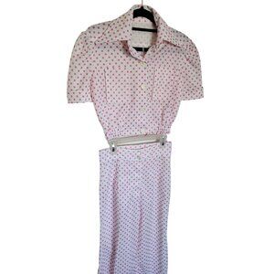 Pink Polka Dot 70s Power Suit w/ Bell Bottoms